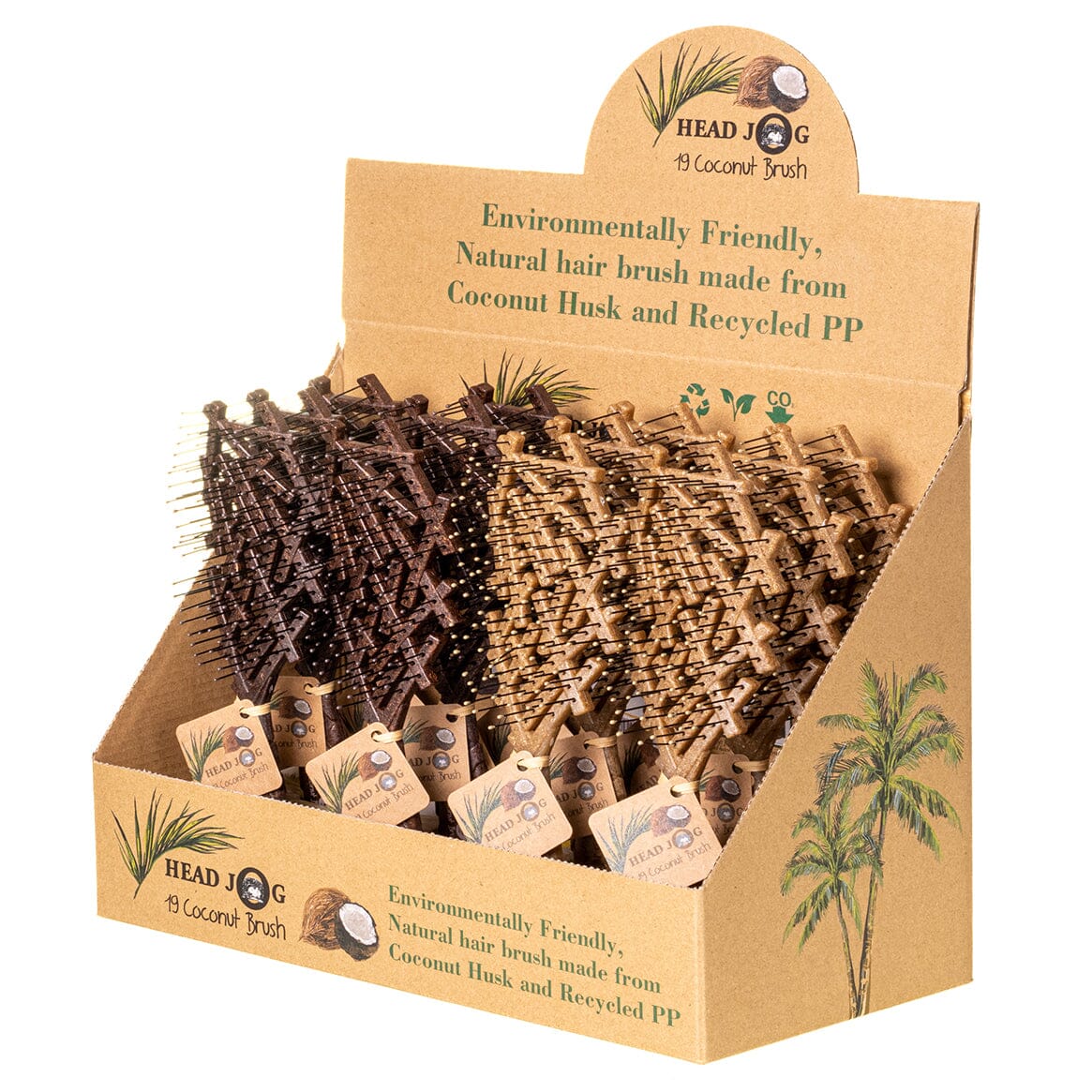 Head Jog Coconut Brush Display Box (12 piece) Hair Brush Head Jog