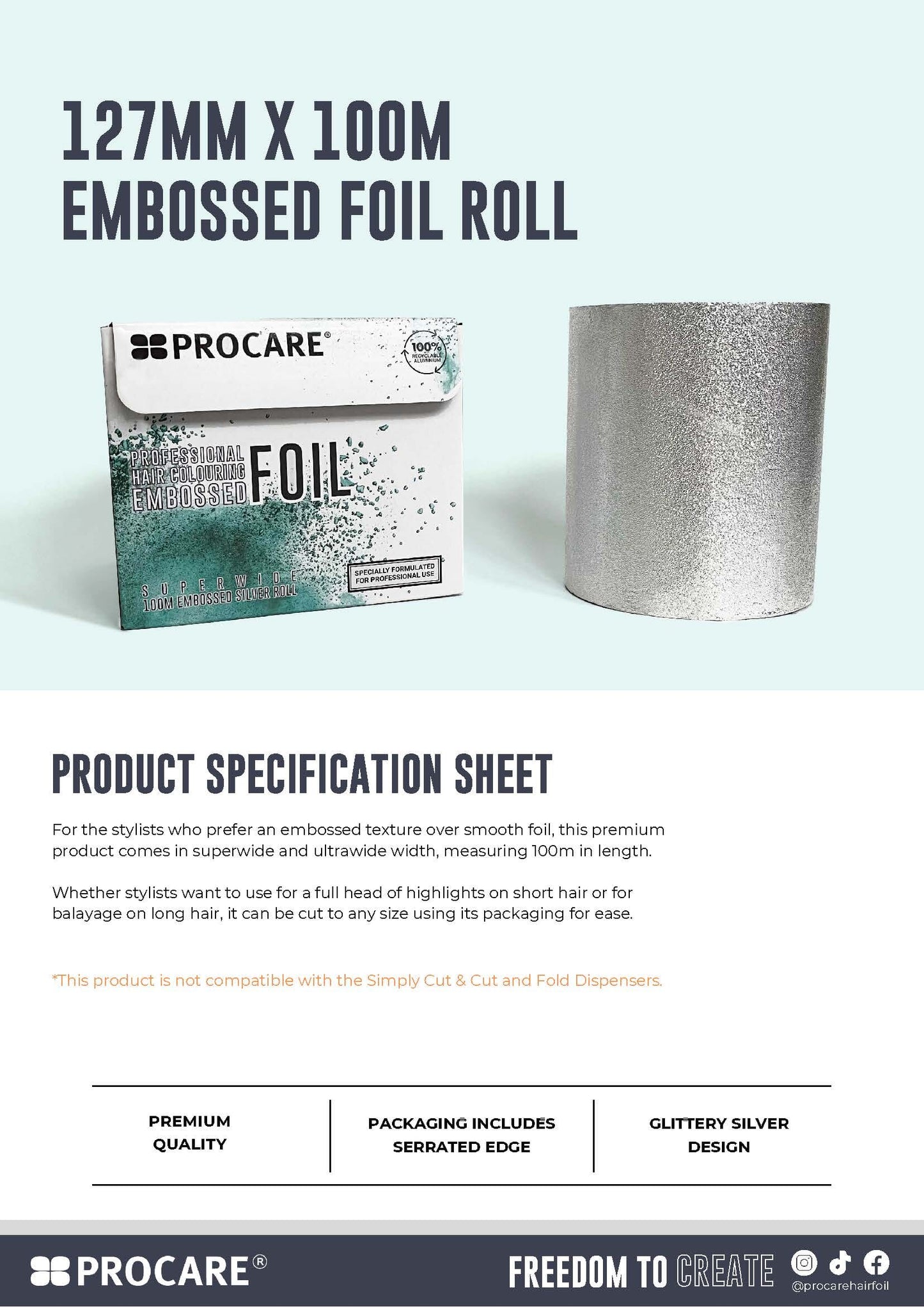 Procare Embossed Foil Roll Superwide 127mm x 100m Hair Colour Pro Care