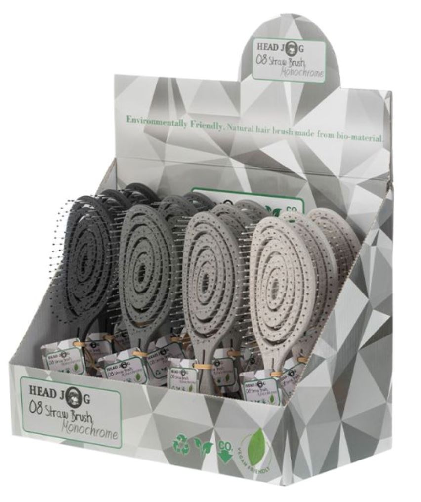 HEAD JOG 08 Straw Brush Display (12 piece) - Monochrome Hair Brush Head Jog