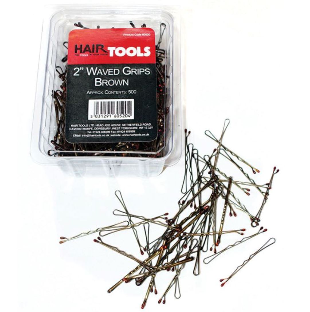 Hair Tools 2" Triple Wave Grips Brown (Box of 500) Hair Pins Hair Tools