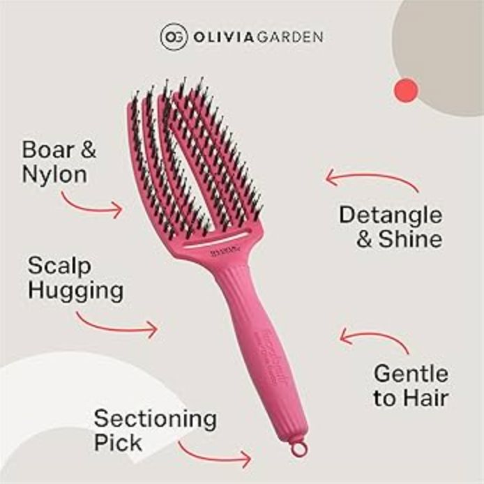 Olivia Garden Fingerbrush Care Iconic Boar & Nylon Bubble Pink M Brush Olivia Garden
