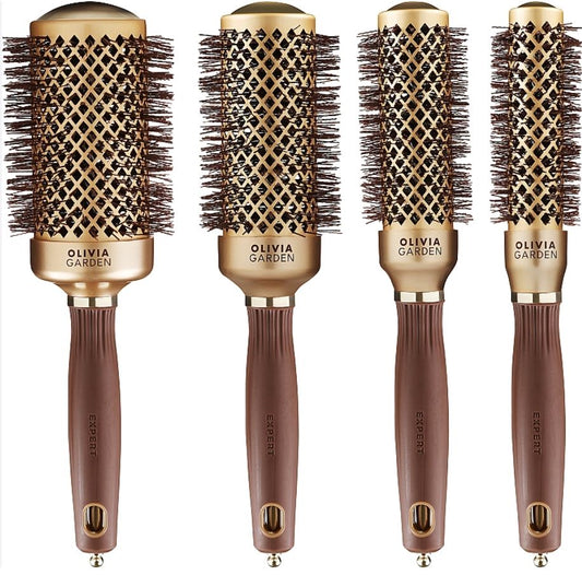 Olivia Garden Expert Blowout Shine Brown and Gold Brush Bag Set