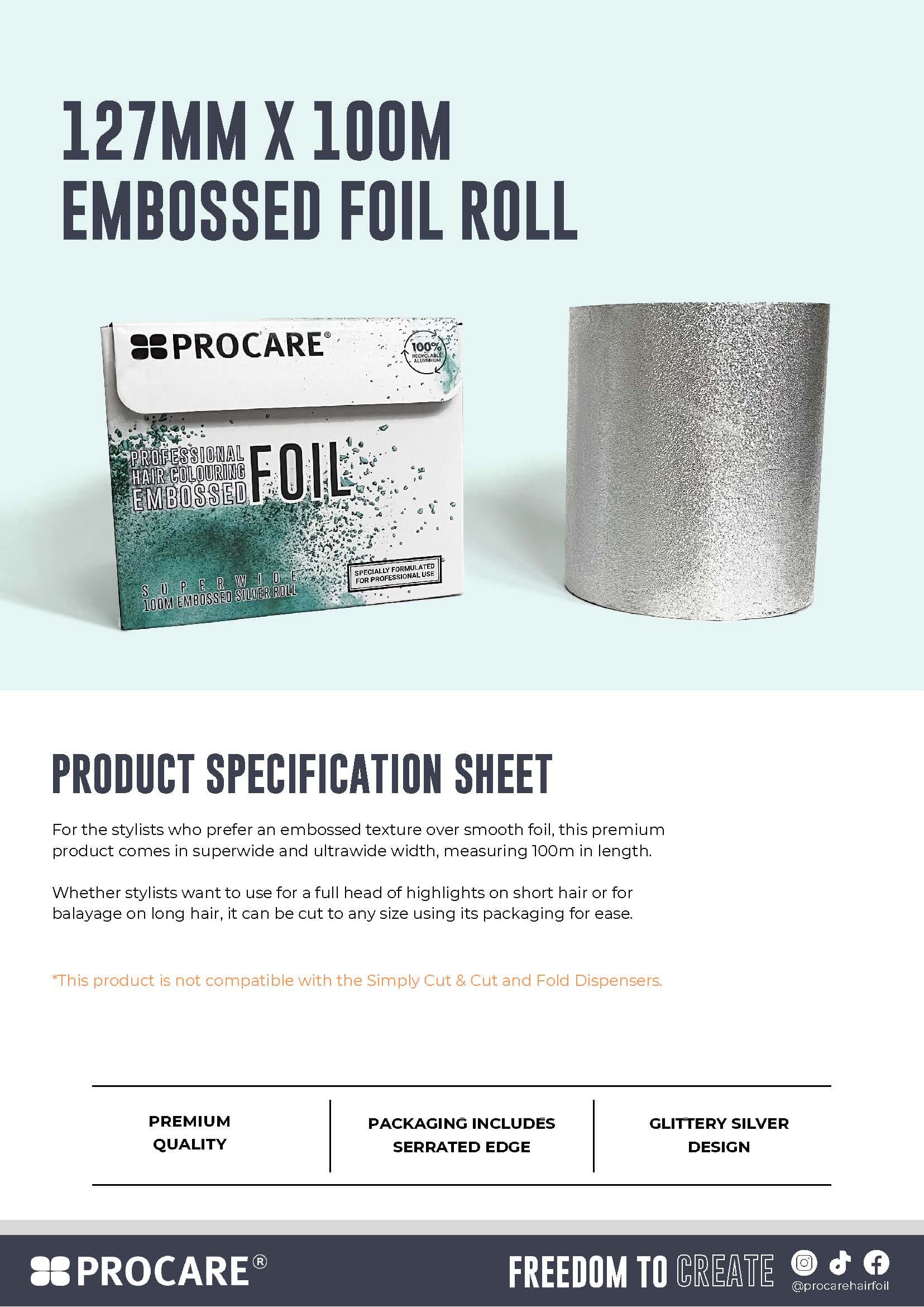 Procare Embossed Foil Roll Superwide 127mm x 100m Hair Colour Pro Care 