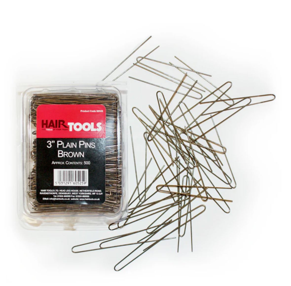 Hair Tools 3" Plain Pins Brown (Box of 500)