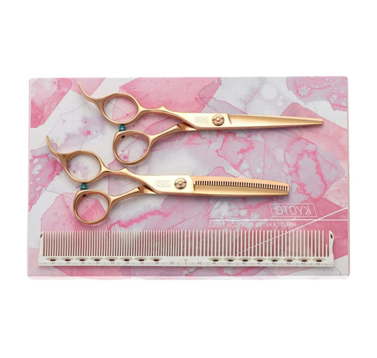 KYOTO Rose Left Handed Hairdressing Scissor & Thinner Set