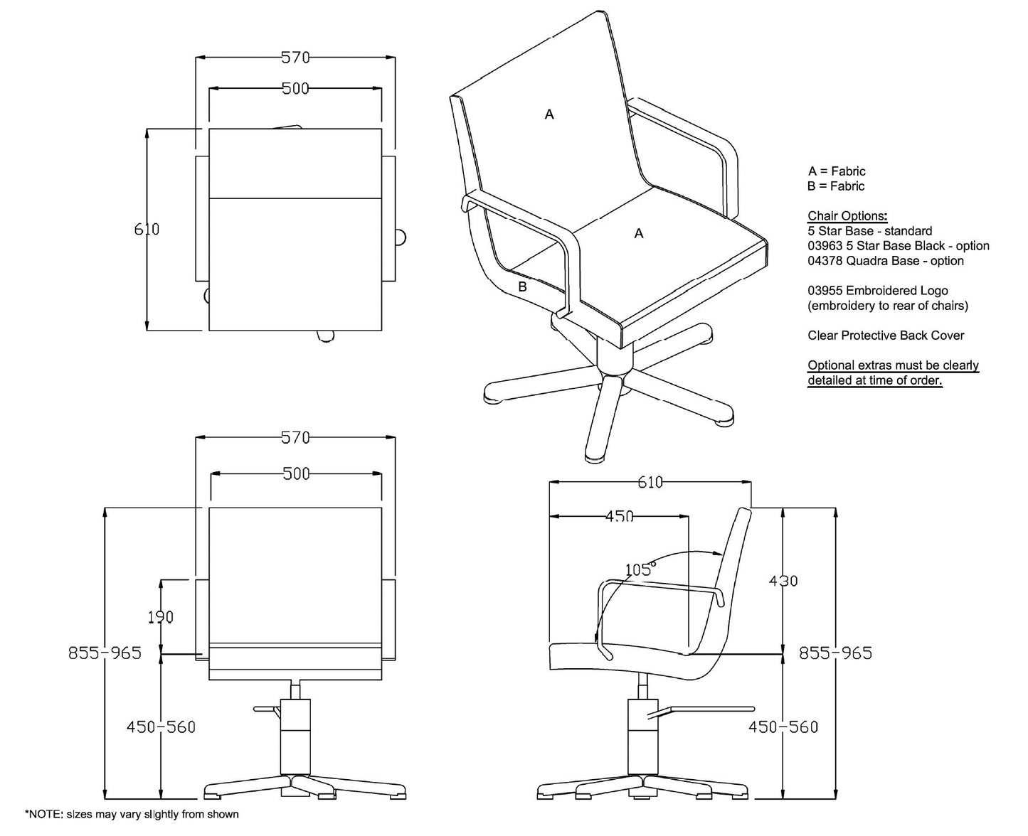 REM Ariel Hydraulic Styling Chair - Black Salon Furniture REM 